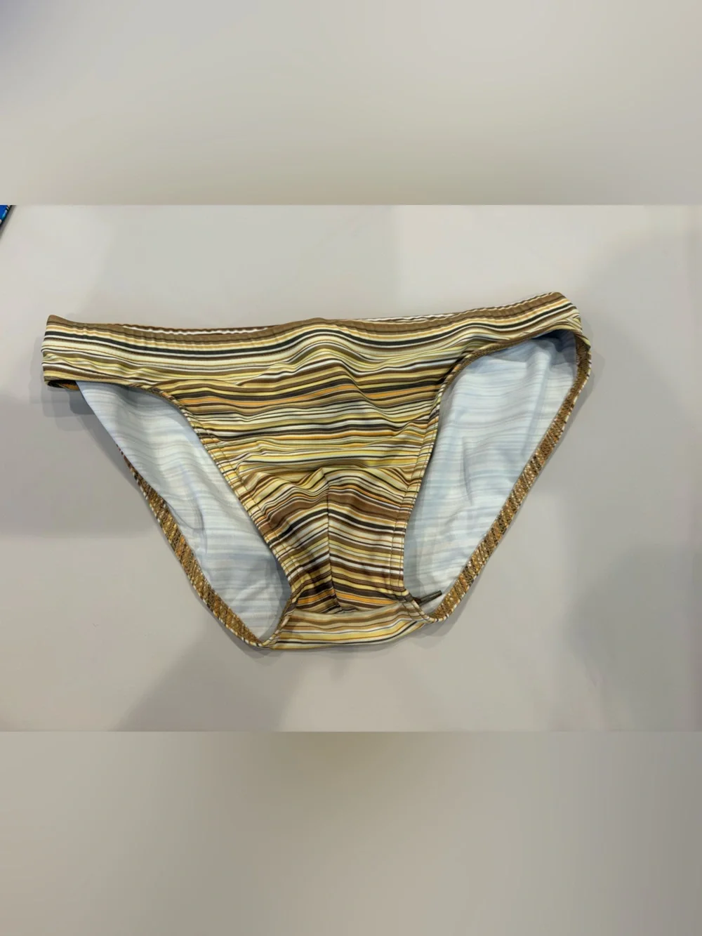 Men's Striped Swim Crop Top in Yellow and Brown